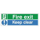 Fire Exit “Keep Clear” Green/Blue – Vinyl (400mm x 150mm) – FECKV